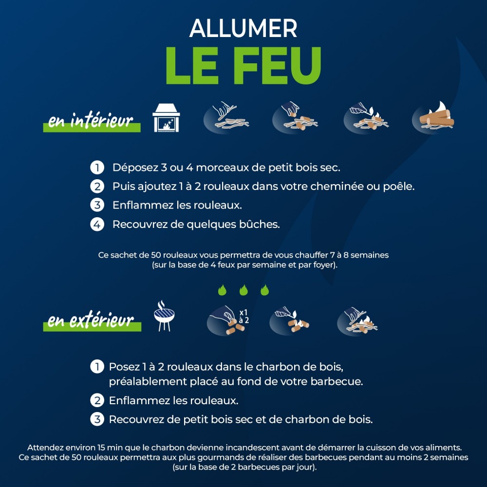 Acheter Cylindre Rouleaux allume feu 100% végétal