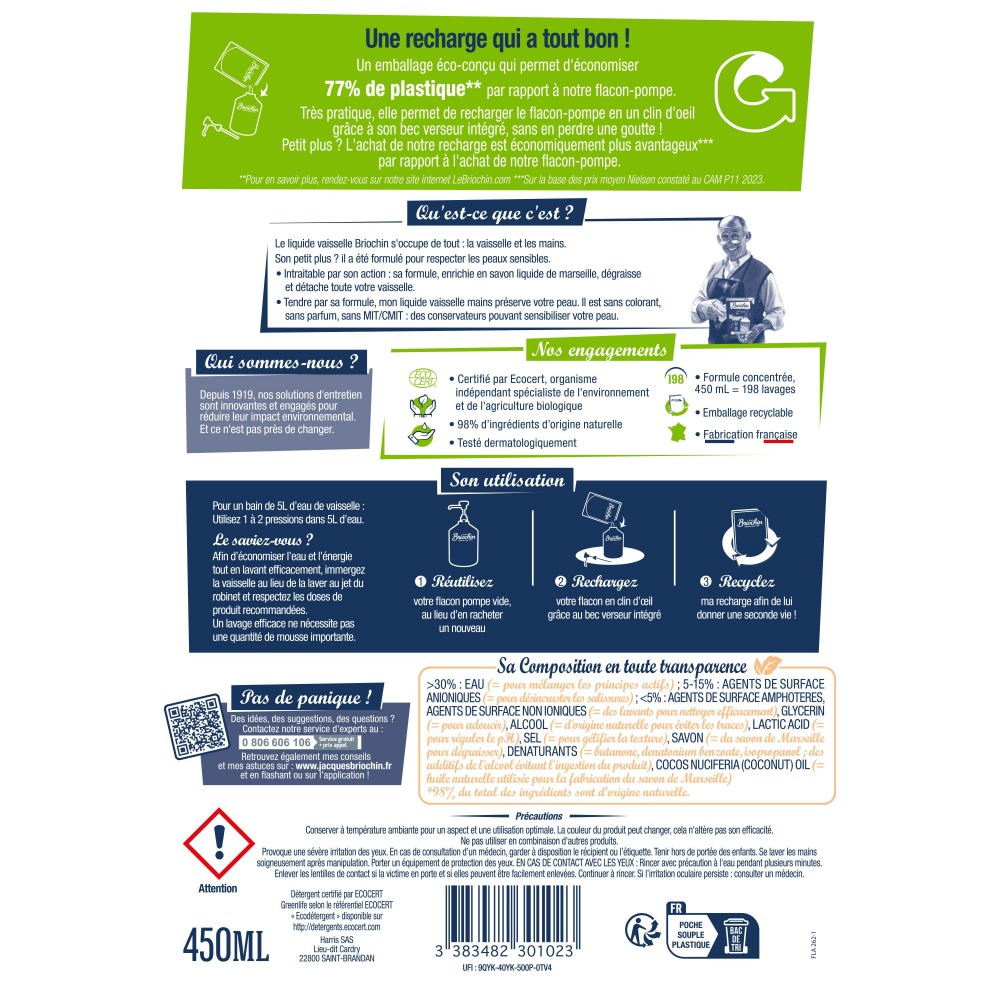 Acheter Recharge Liquide vaisselle mains peaux sensibles