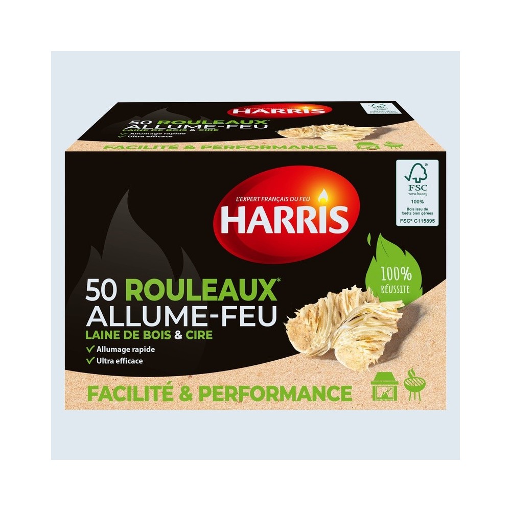 Harris - 50 rouleaux allume-feu 100% naturels