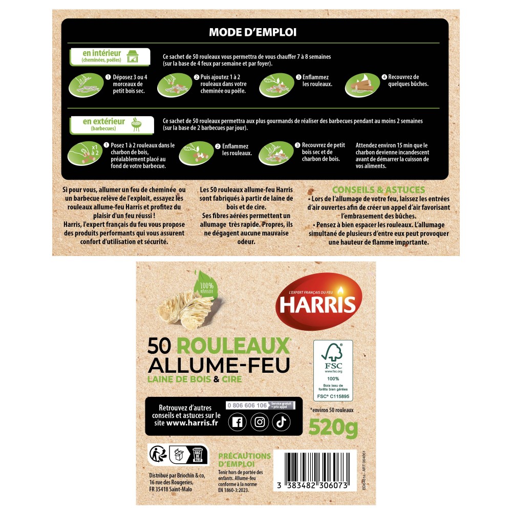 Acheter 50 rouleaux allume-feu 100% naturels