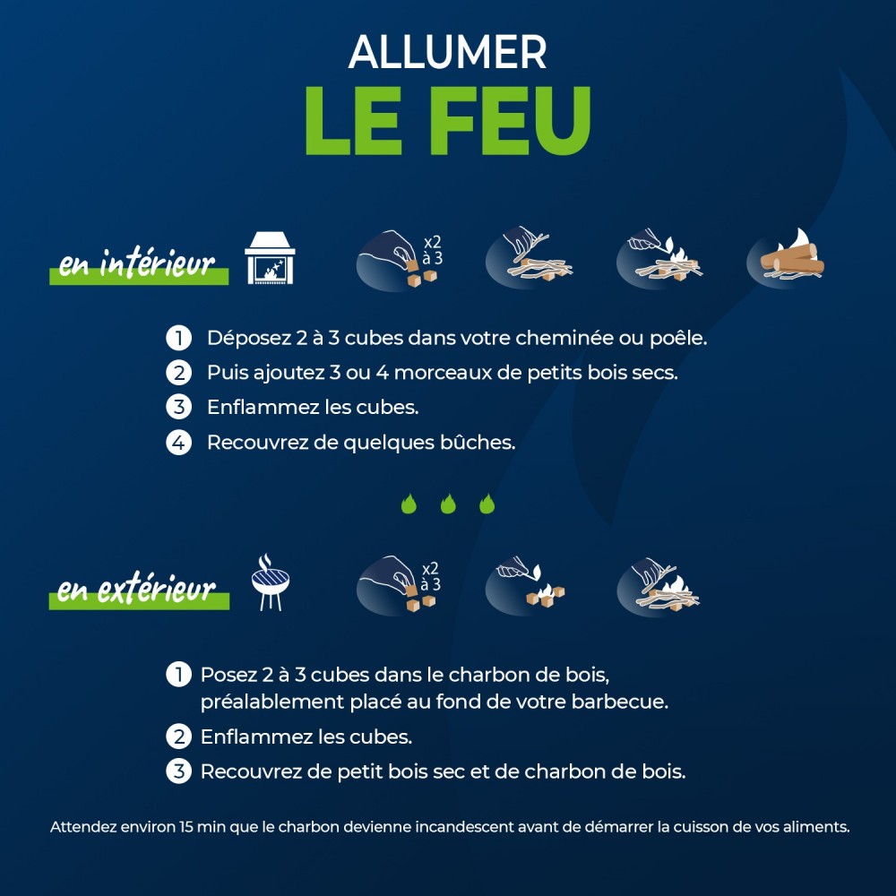 Acheter Cylindre 96 cubes allume feu 100% végétal