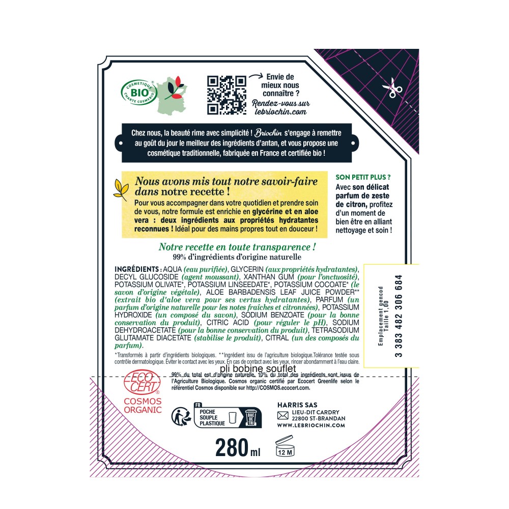 Acheter Recharge savon mains zeste de citron 280ml