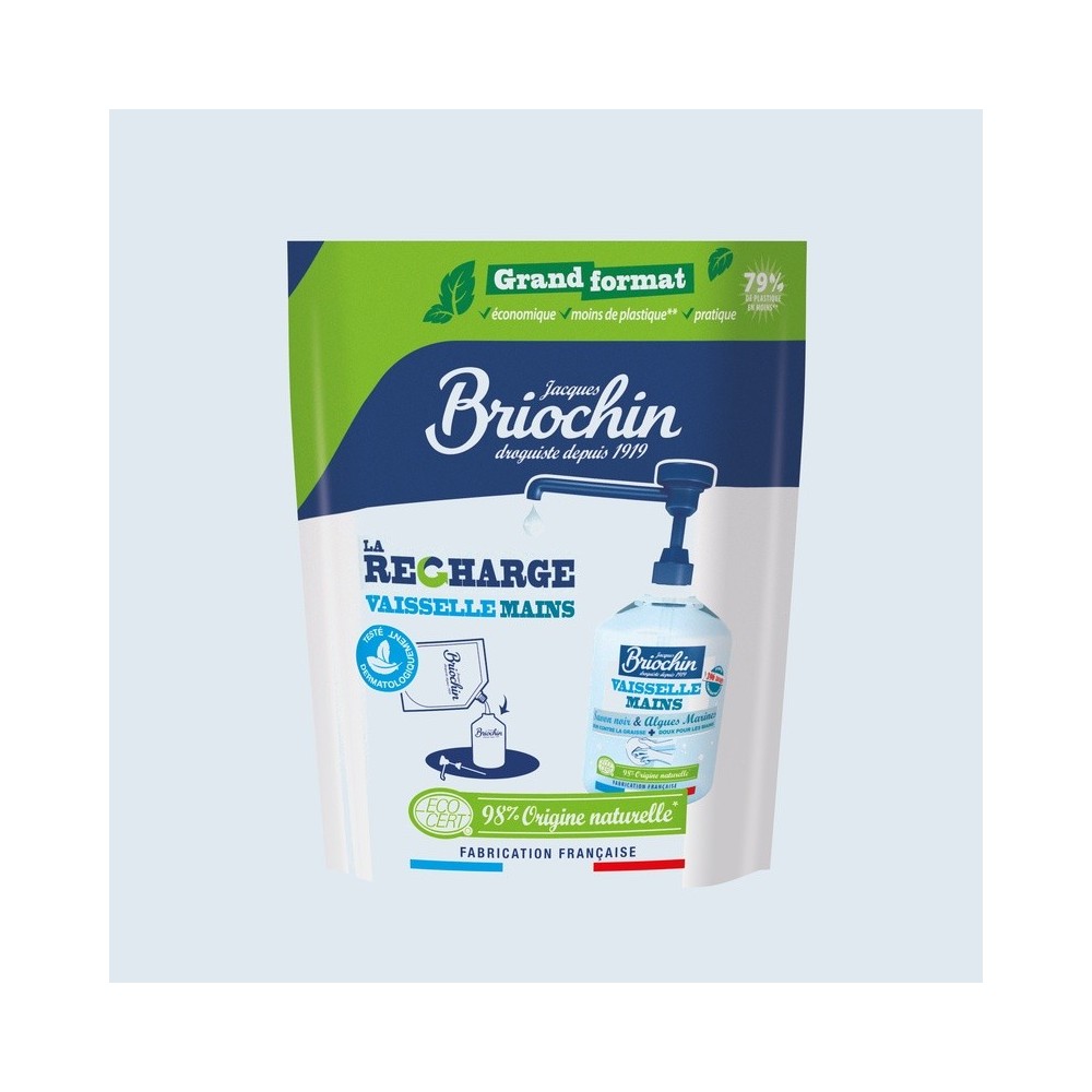 Jacques Briochin - GRAND FORMAT - Recharge Liquide Vaisselle Mains Savon noir & Algues Marines Ecocert