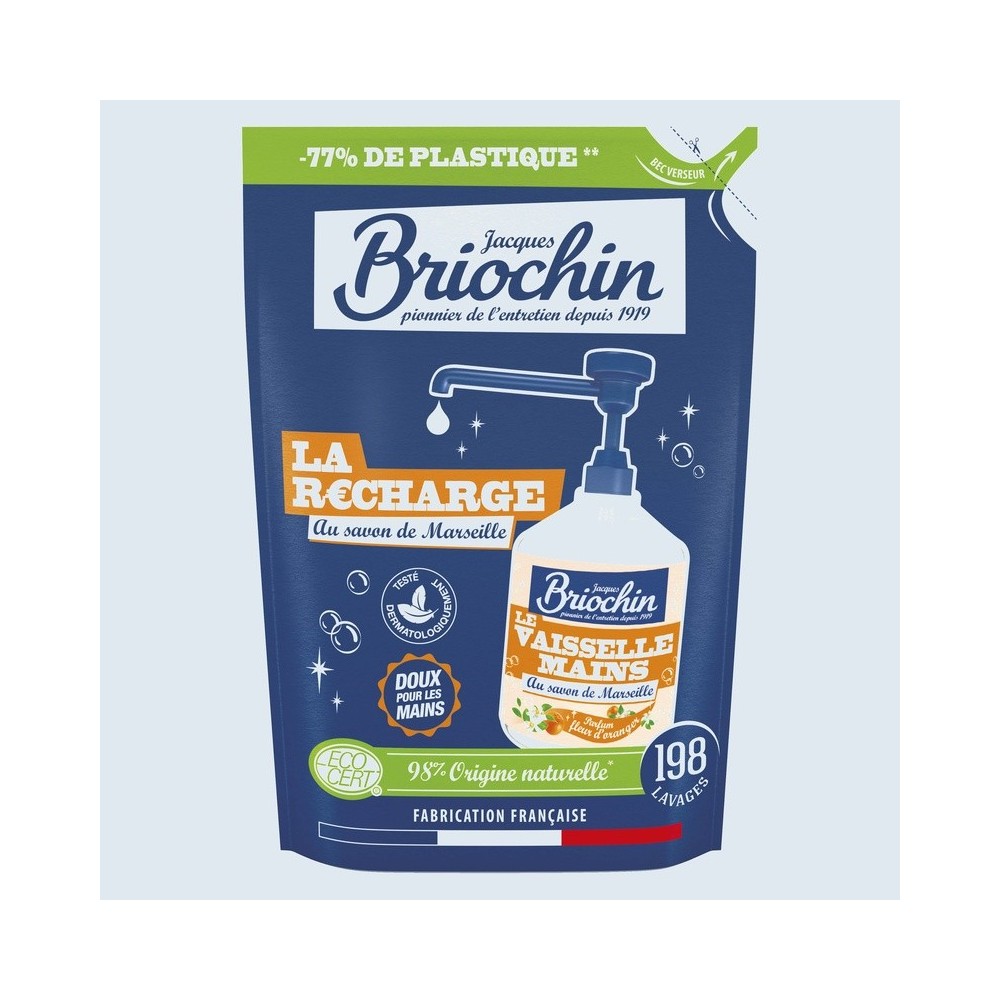 Jacques Briochin - Recharge liquide Vaisselle Mains Savon liquide de Marseille Ecocert
