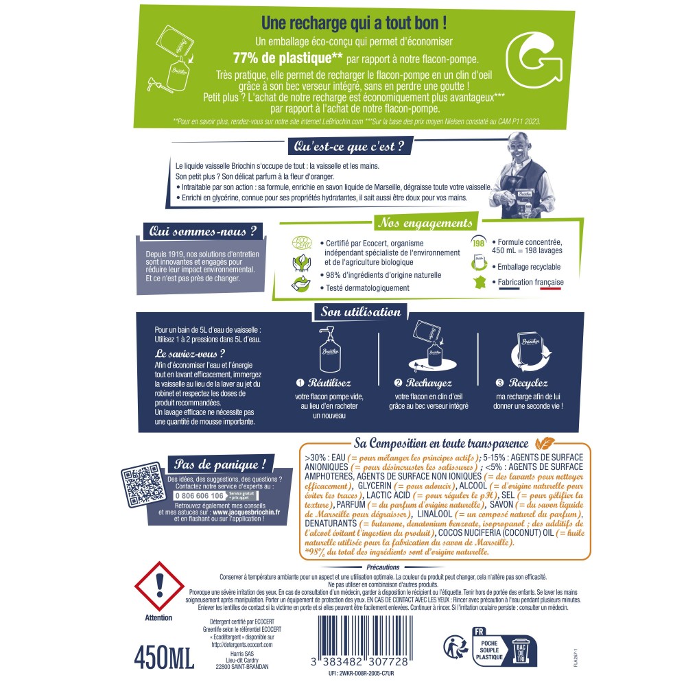 Acheter Recharge liquide Vaisselle Mains Savon liquide de Marseille Ecocert