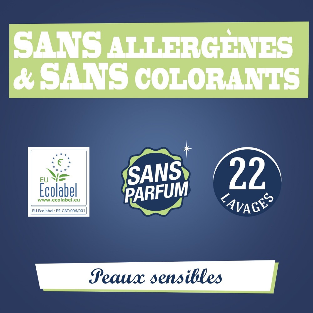 Acheter 22 doses Lessive Liquide Peaux Sensibles