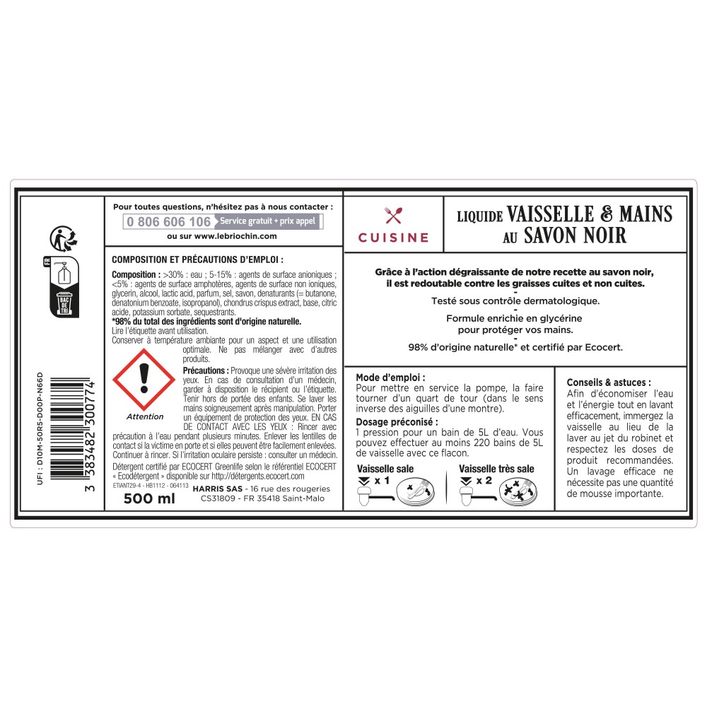 Acheter Liquide vaisselle et mains Ecocert