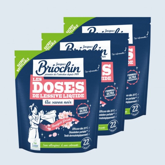 Lot de 3 doses de lessive liquide au savon noir | Le Briochin