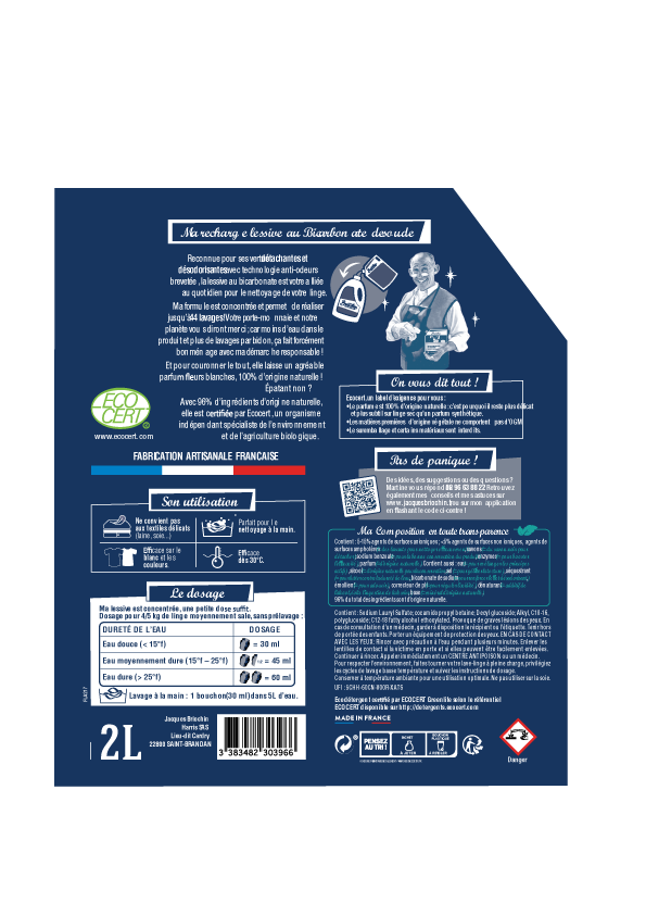 Recharge lessive concentrée au bicarbonate - 2L - Certifié Ecocert